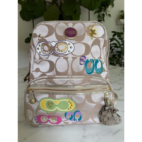 Coach Poppy Signature Graffiti Appliqué Backpack & Wallet Set Khaki Gold Multi